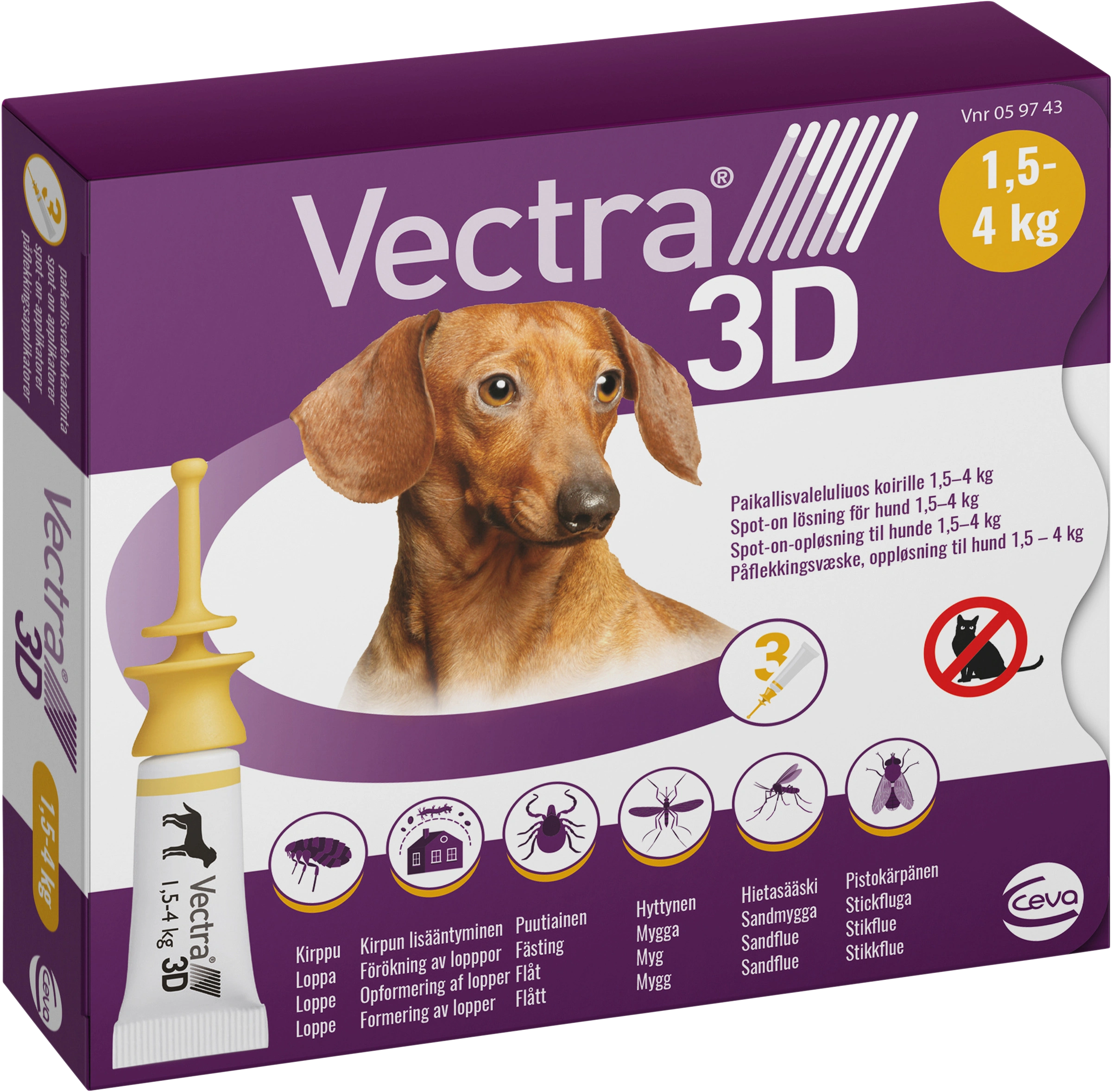 Vectra 3D för hund 1,5-4 kg Spot-on lösning Pipett, 3st (3x0,8ml) - Loppor & löss hund