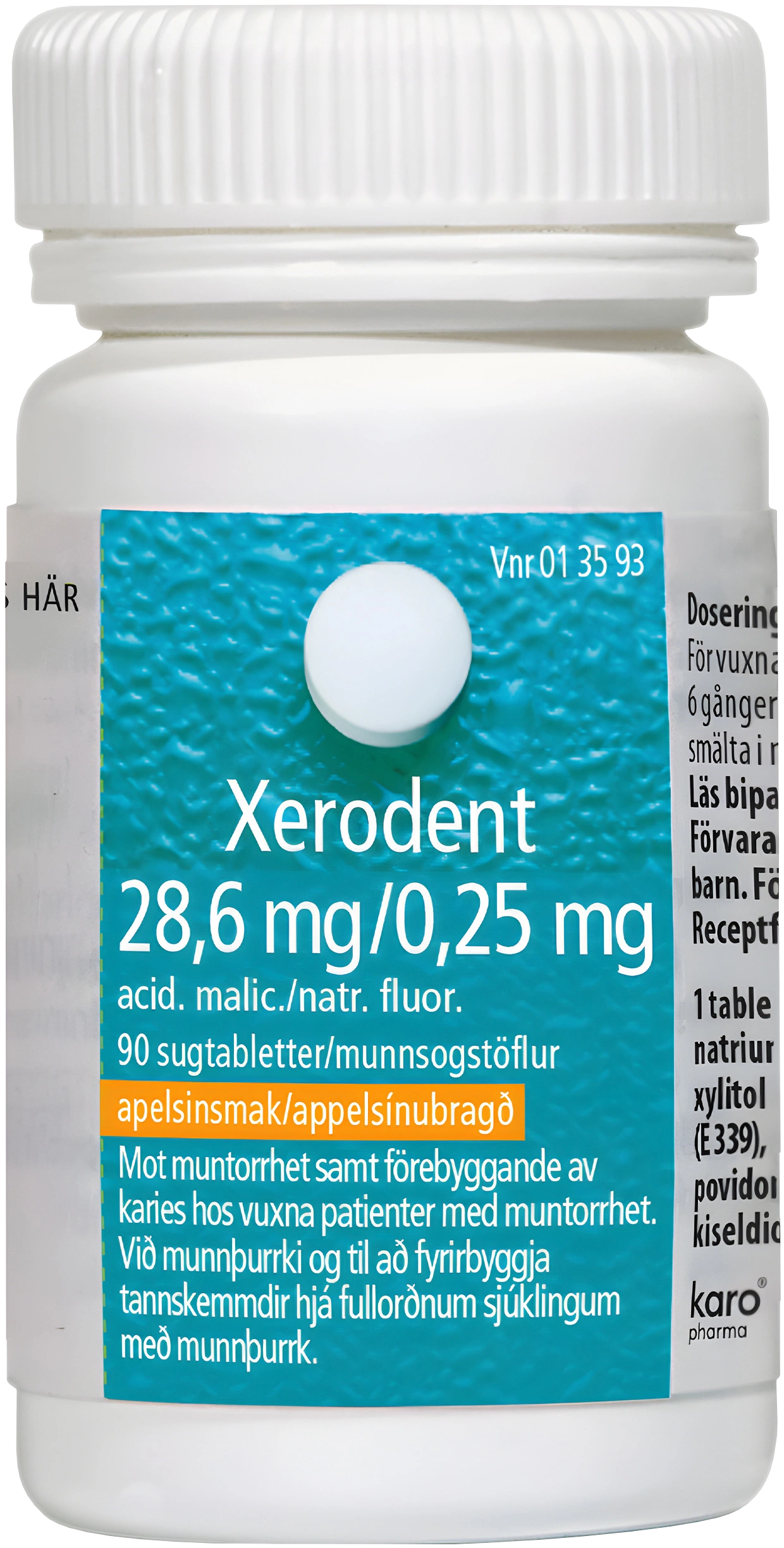 Xerodent sugtablett 28,6 mg/0,25 mg 90 st - Sugtabletter vid muntorrhet