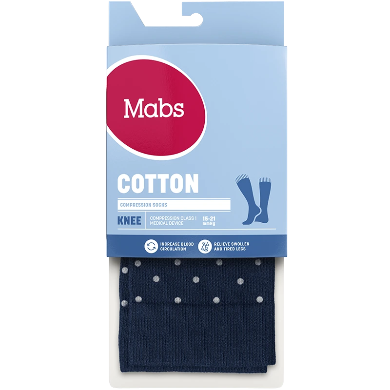 Mabs Cotton Knee Navy Dotted M - Stödstrumpor