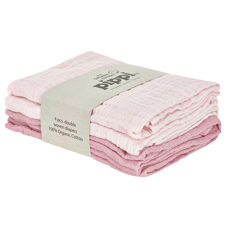 Pippi Organic Cloth Muslin Shrinking Violet 4-pack - Babyfiltar