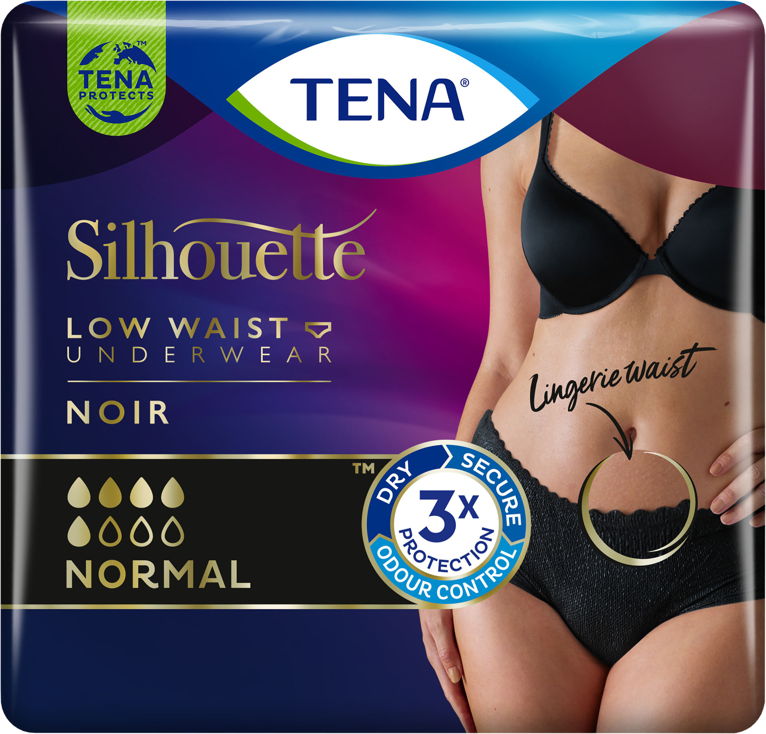 TENA Silhouette Normal Noir Large 9 st - Inkontinensskydd för kvinnor