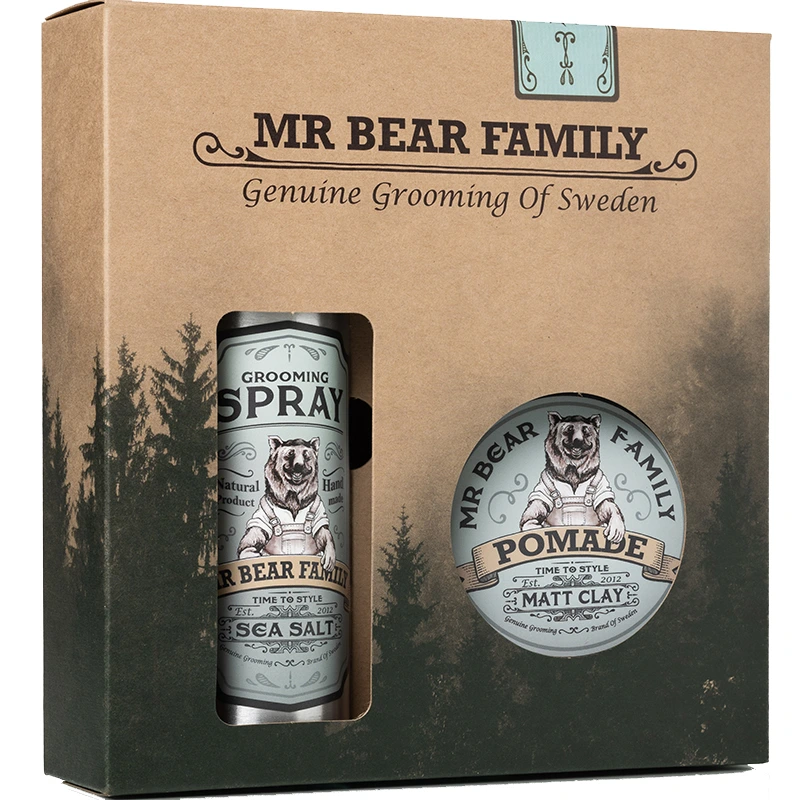 Mr Bear Family Kit - Spray & Pomade Springwood 200 + 100 ml - Stylingprodukter för män