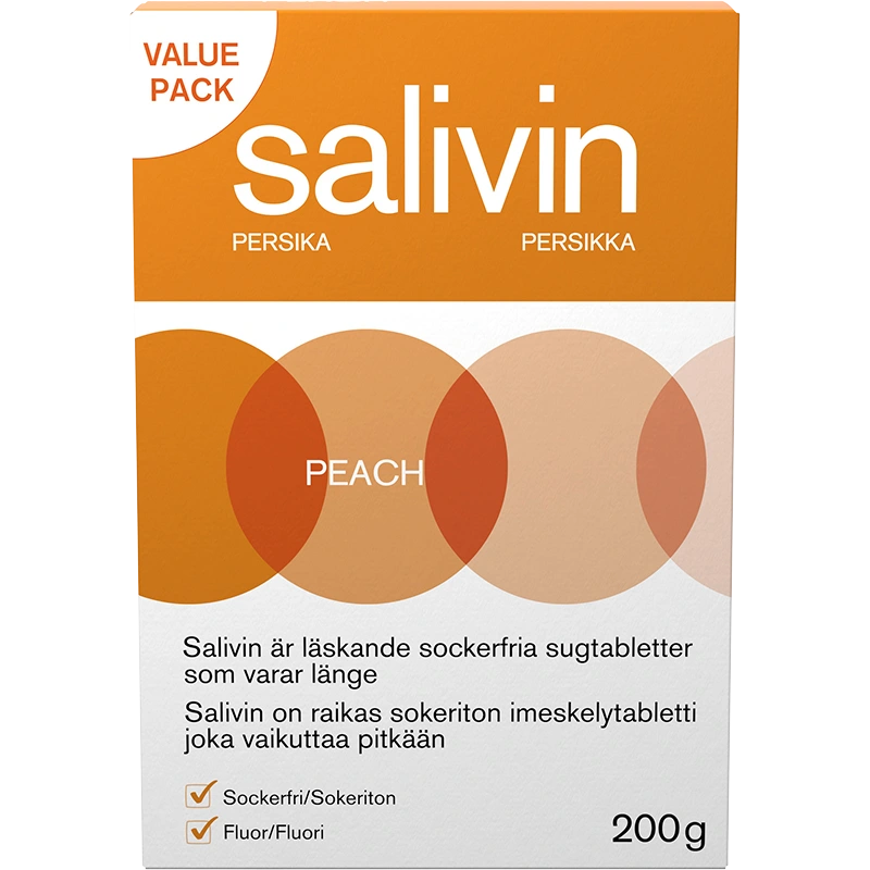 Salivin Sugtabletter Peach 200 g - Sugtabletter vid muntorrhet