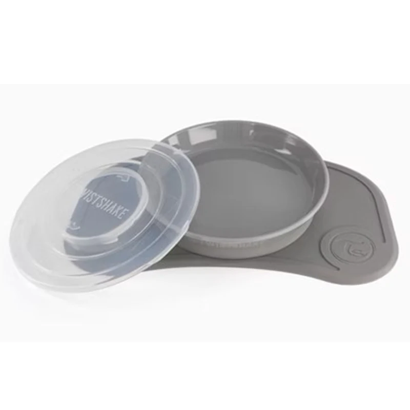 Twistshake Click-Mat Mini + Plate Pastel Grey - Barntallrik & barnbestick