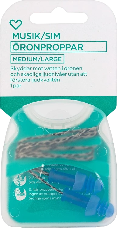 Hjärtats musik- och simpropp medium/large 1 par - Öronproppar att sova med