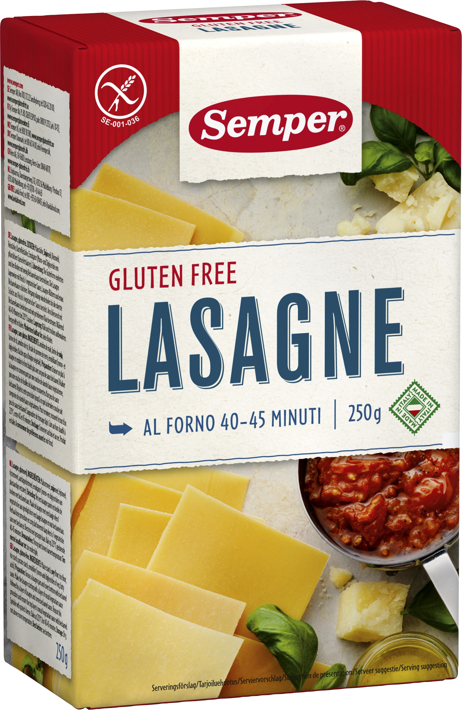 Semper glutenfri Lasagne 250 g - Specialkost för barn