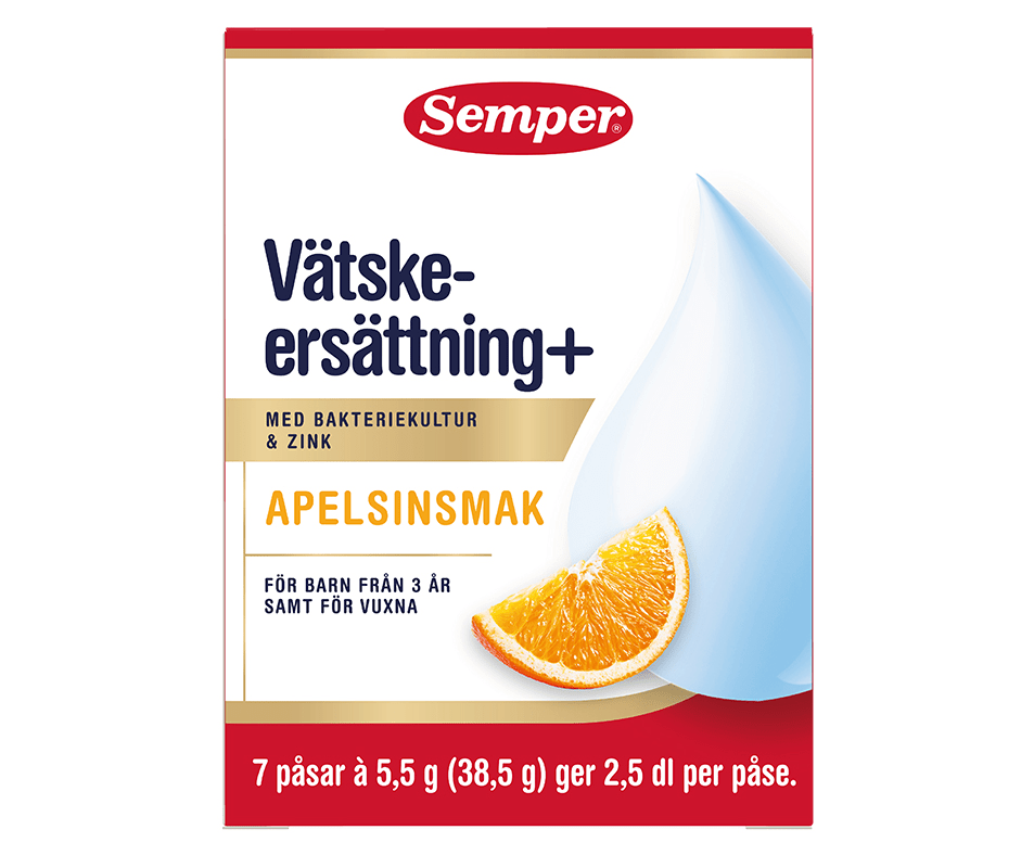 Semper Vätskeersättning+ Apelsinsmak 7 dospåsar - Vätskeersättning för barn