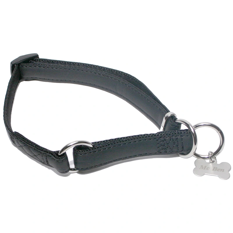 McBen Halvstryp Skinnimitation Ställbart Svart 20 mm/35-50 cm - Hundhalsband