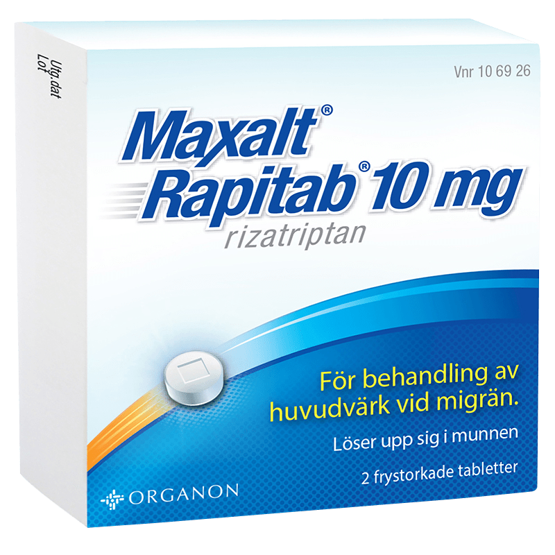 Maxalt Rapitab Frystorkad tablett 10mg Blister, 2 tabletter - Migränmedicin