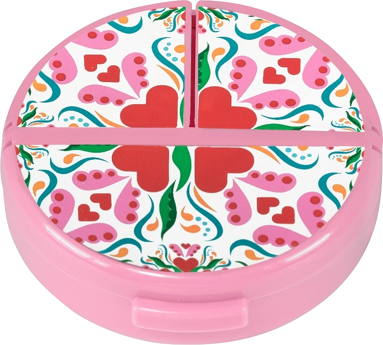 Hjärtats pillerburk 3 fack Rosa mönstrad - Dosett & pillerask