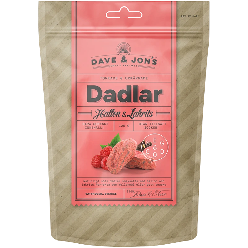 Dave & Jon's Dadlar Hallon/Lakrits 125 g - Nötter & torkad frukt