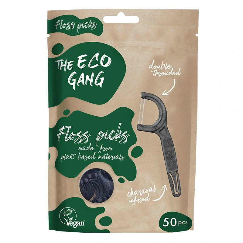 The Eco Gang Floss Picks Charcoal 50 st - Tandtråd