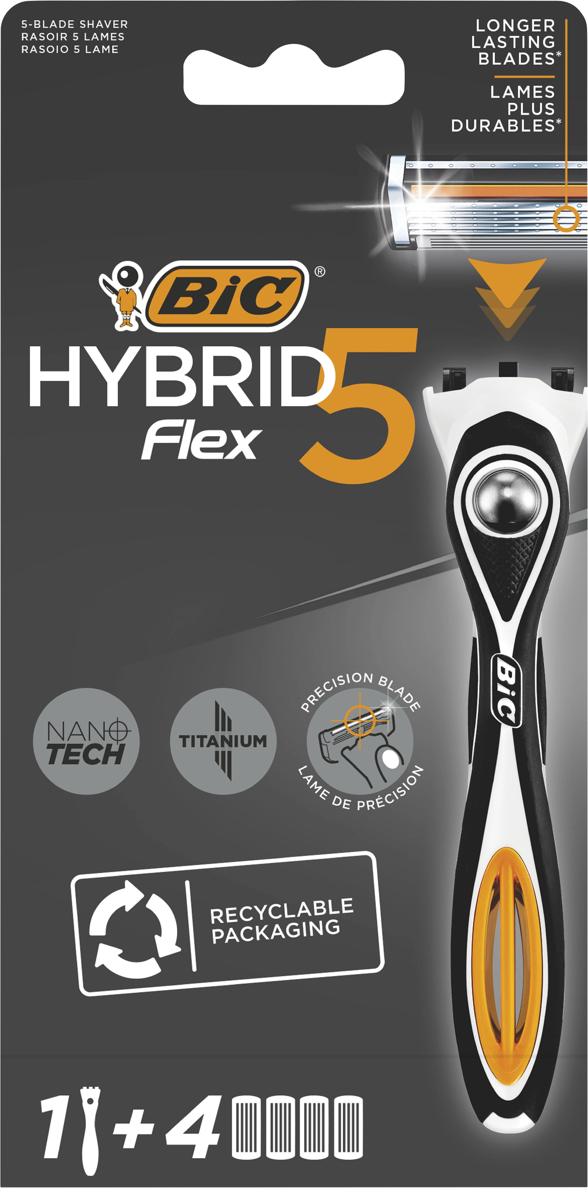 BIC Hybrid 5 Flex Rakhyvel för Män med Nano-Tech Blad 1+4 - Rakhyvlar herr