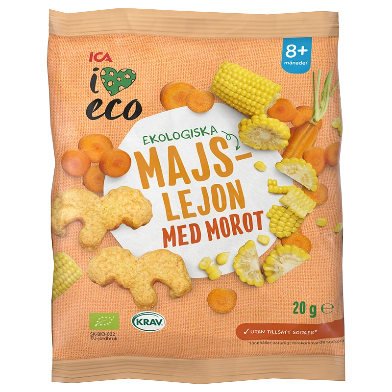 ICA I Love Eco Majslejon Morot 20 g - Barnmat