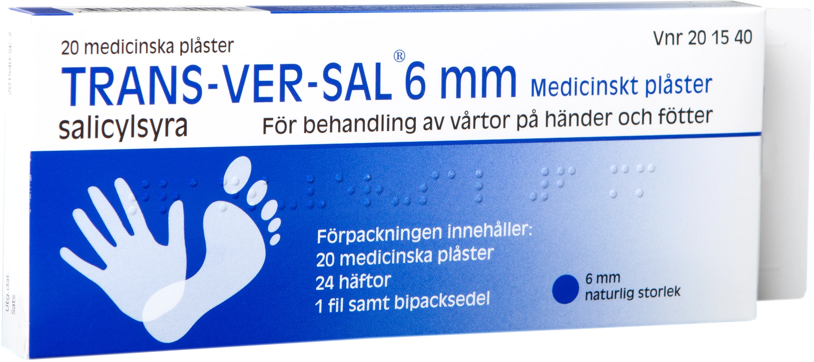 Trans-Ver-Sal 6 mm medicinskt plåster 20 st - Fotvårtor