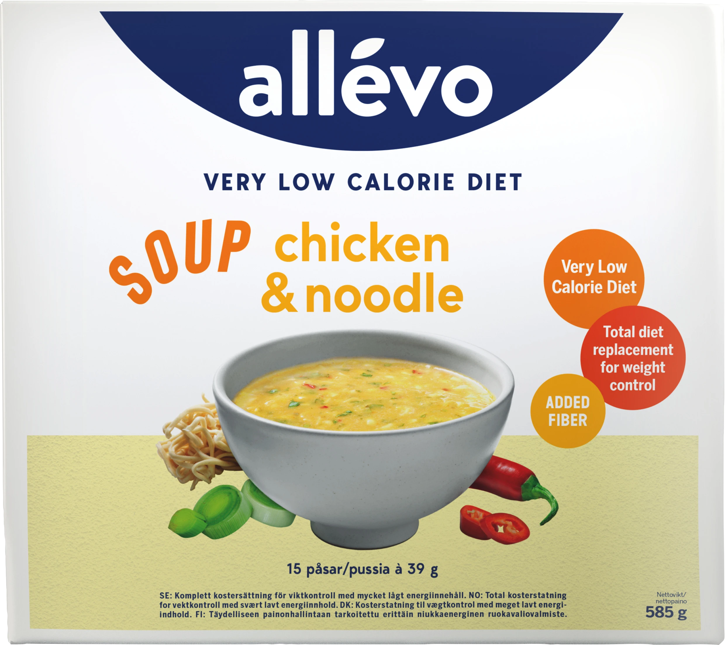 Allévo VLCD Soup Chicken & Noodle 15 portioner - Måltidsersättning