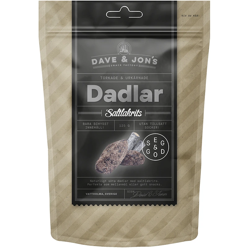 Dave & Jon's Dadlar Saltlakrits 125 g - Nötter & torkad frukt