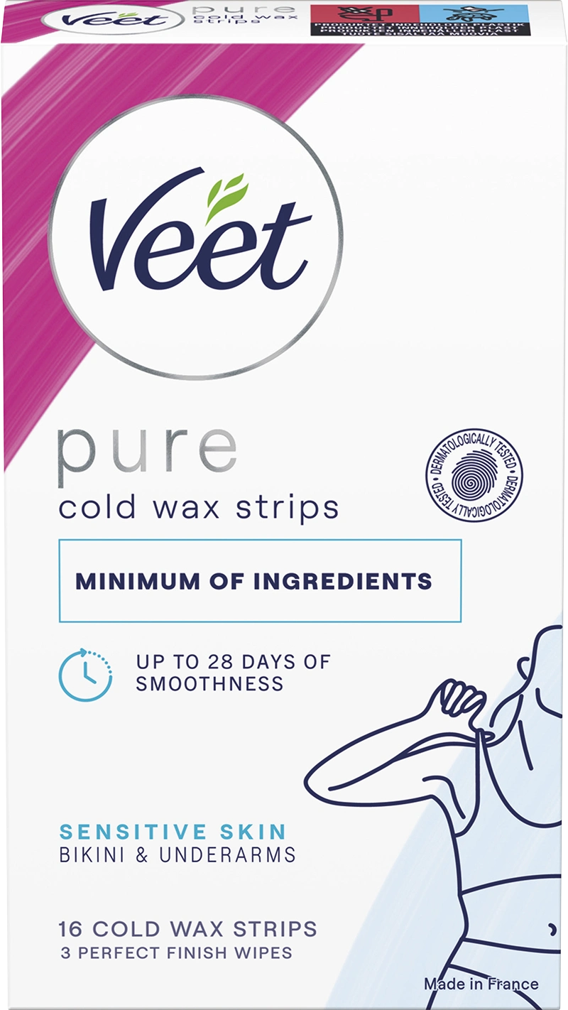 Veet Pure Cold Wax Strips Sensitive Skin Bikini & Underarm 16 pcs - Vaxremsor