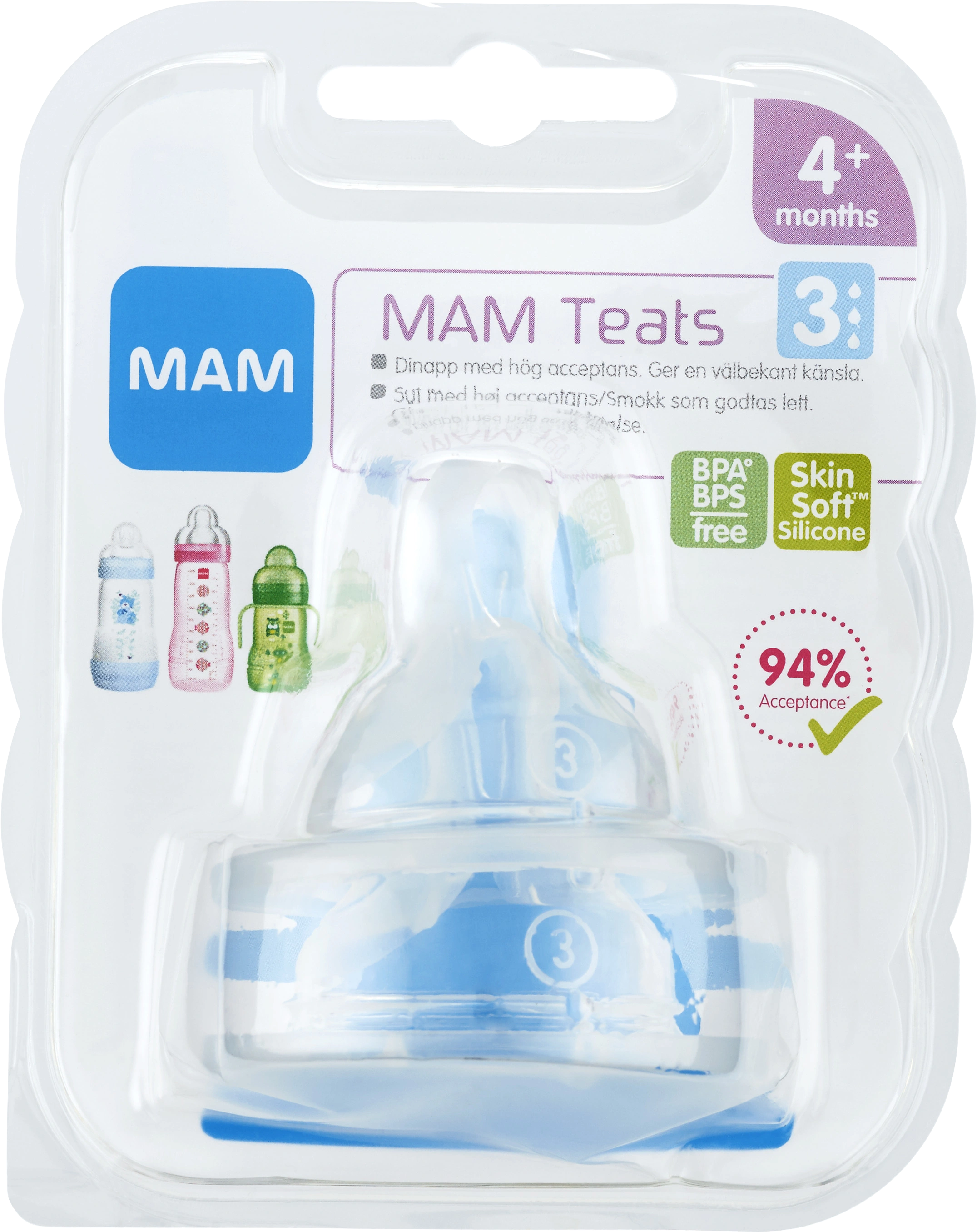 MAM Teat Dinapp 2-pack Storlek 3, 4 mån+ - Tillbehör nappflaskor