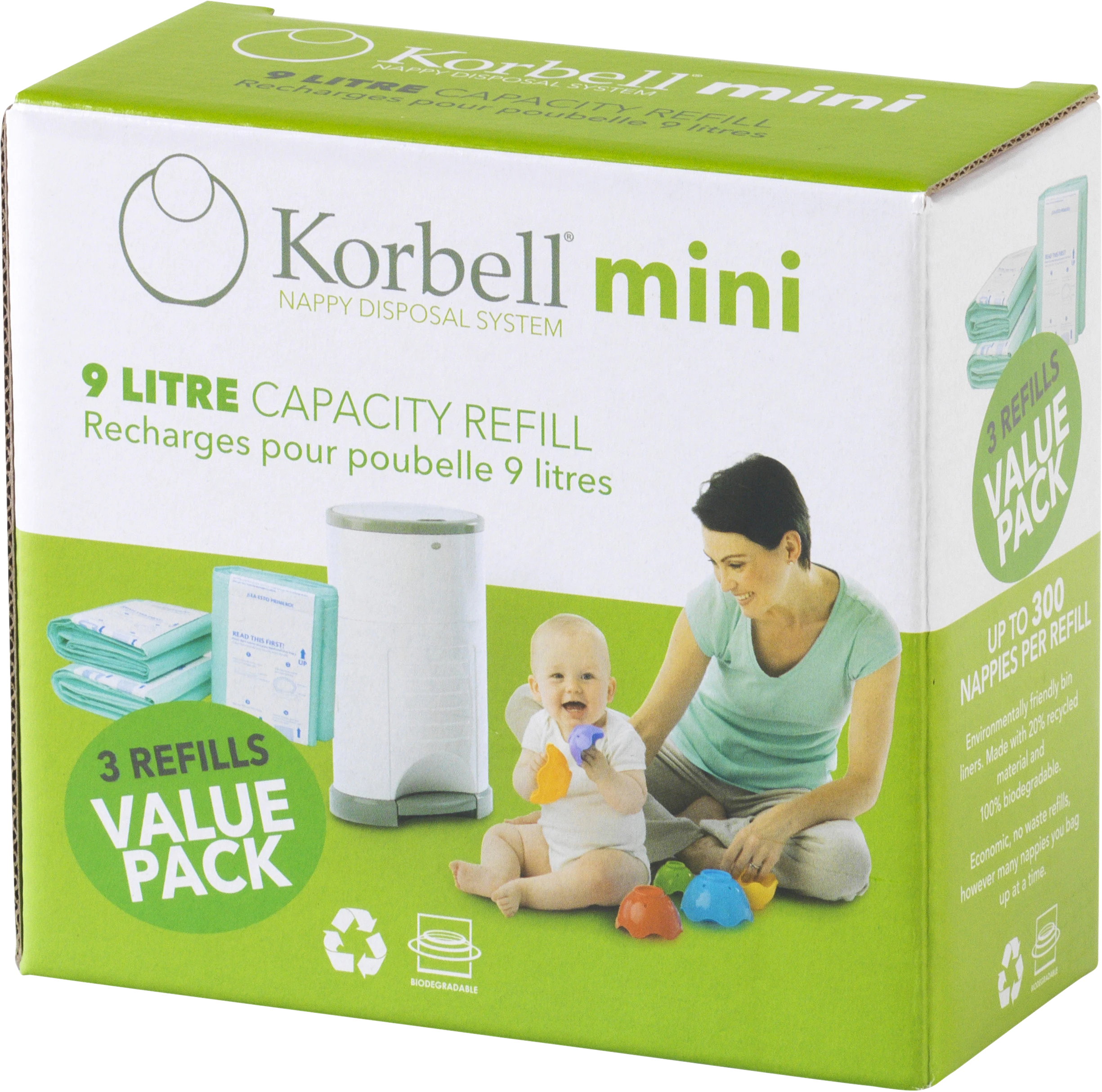 Korbell MINI Refill till blöjhink 9 liter 3-pack - Blöjhink
