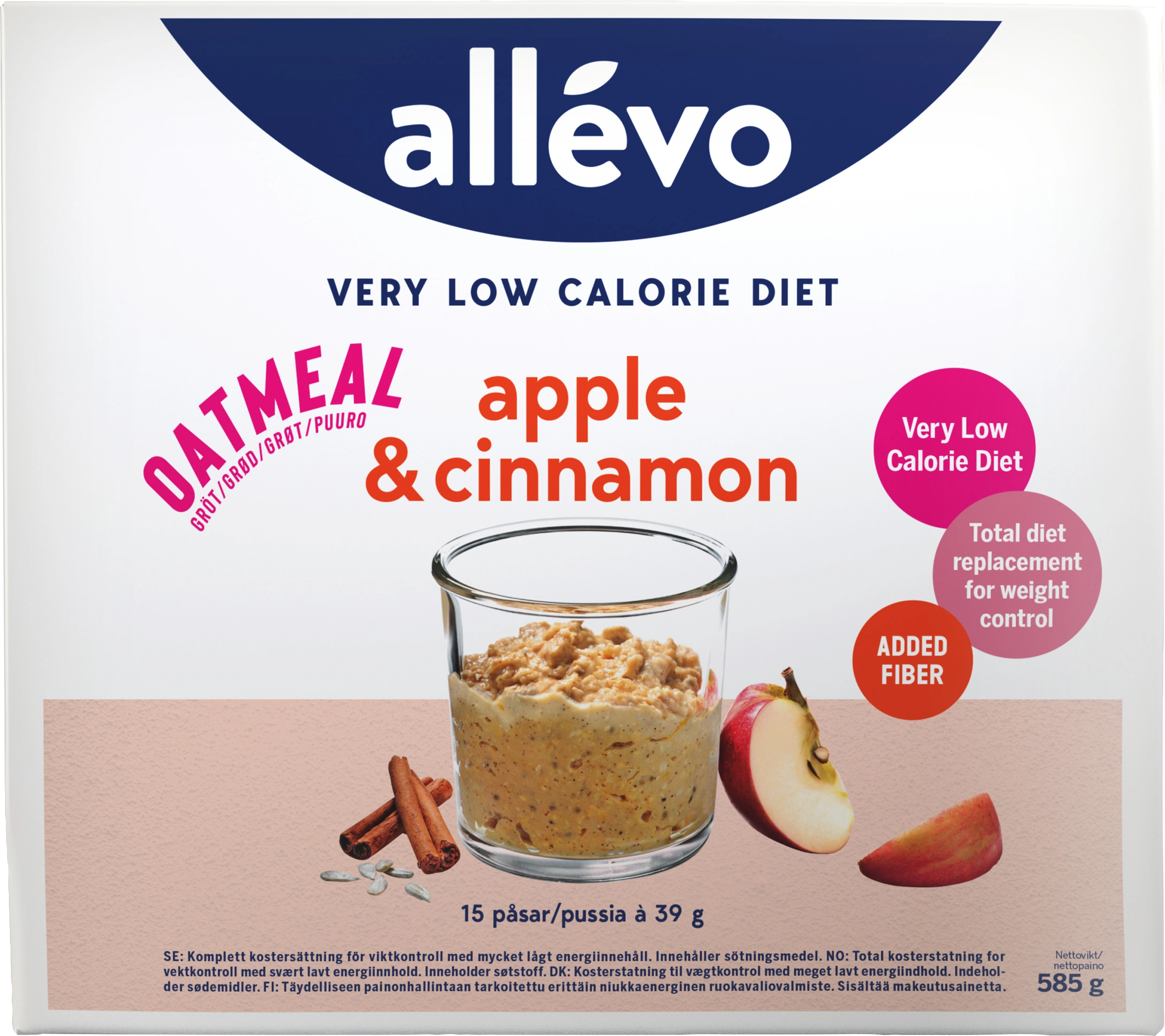 Allévo VLCD Oatmeal Apple & Cinnamon 15 portioner - Måltidsersättning