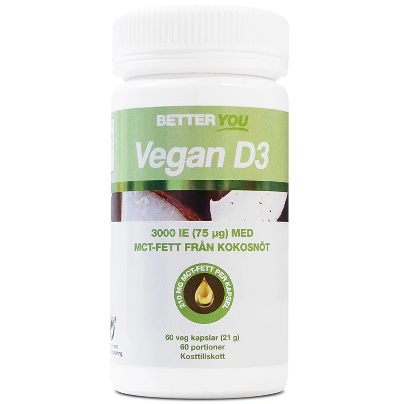 Better You Vegan D3 3000IE + MCT-fett 60 kapslar - Kosttillskott för veganer & vegetarianer