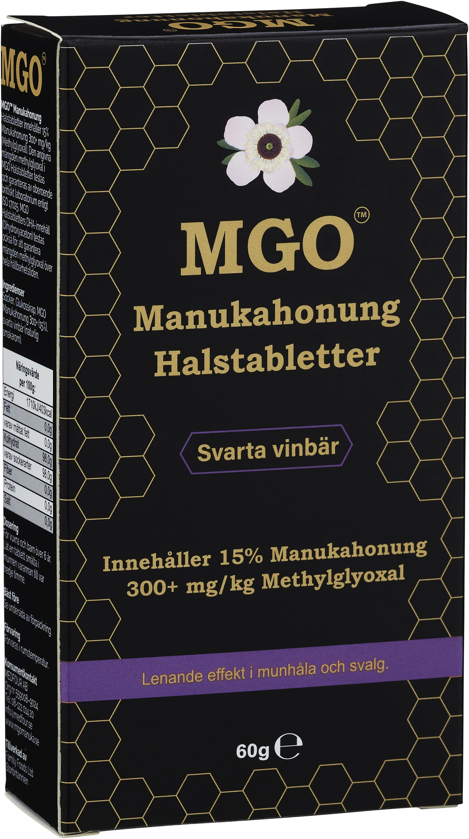 MGO Manukahonung 300+ Halstabletter Svarta Vinbär 60 g - Halstabletter