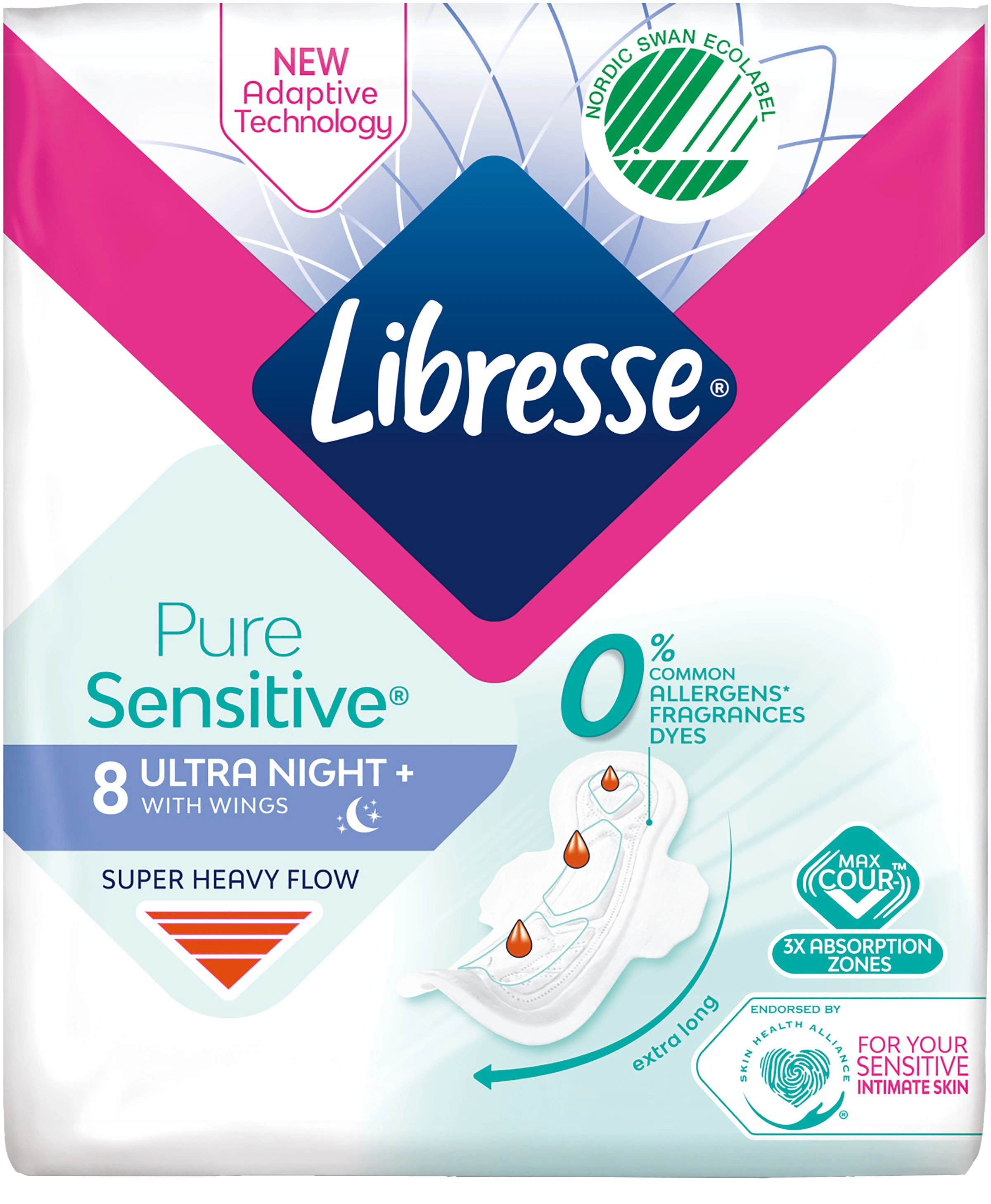 Libresse Pure Sensitive Ultra Night Wing 8-pack - Libresse bindor