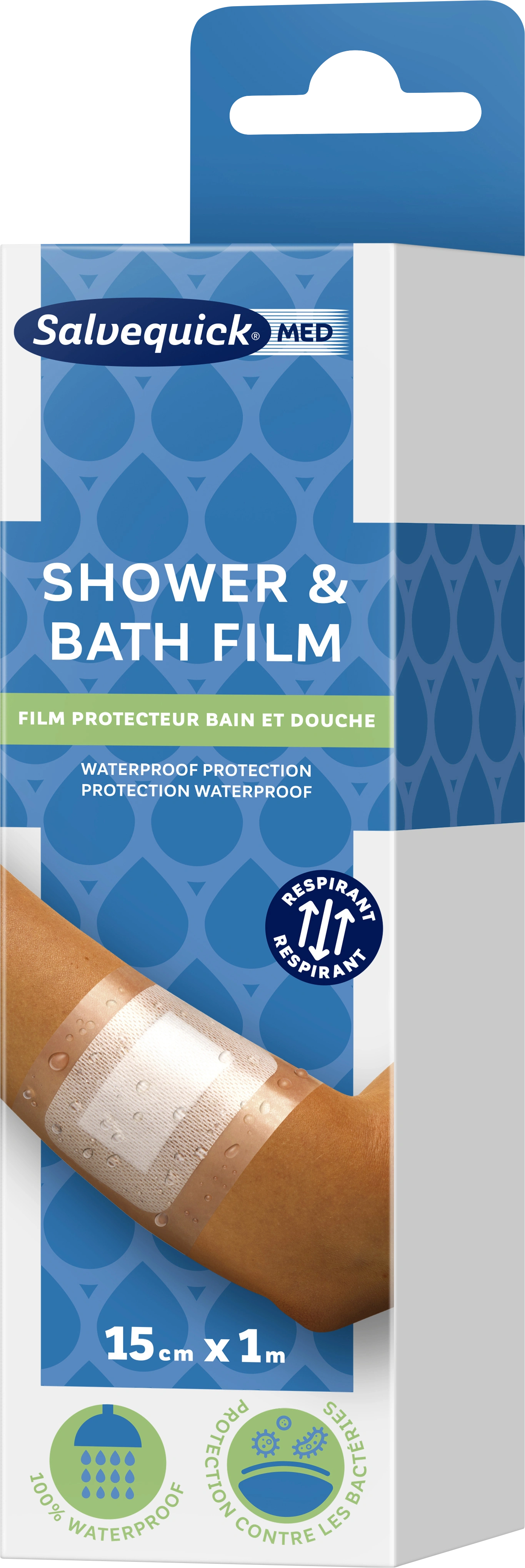 Salvequick MED Shower & Bath Film 15 cm x 1 m - Vattentäta plåster