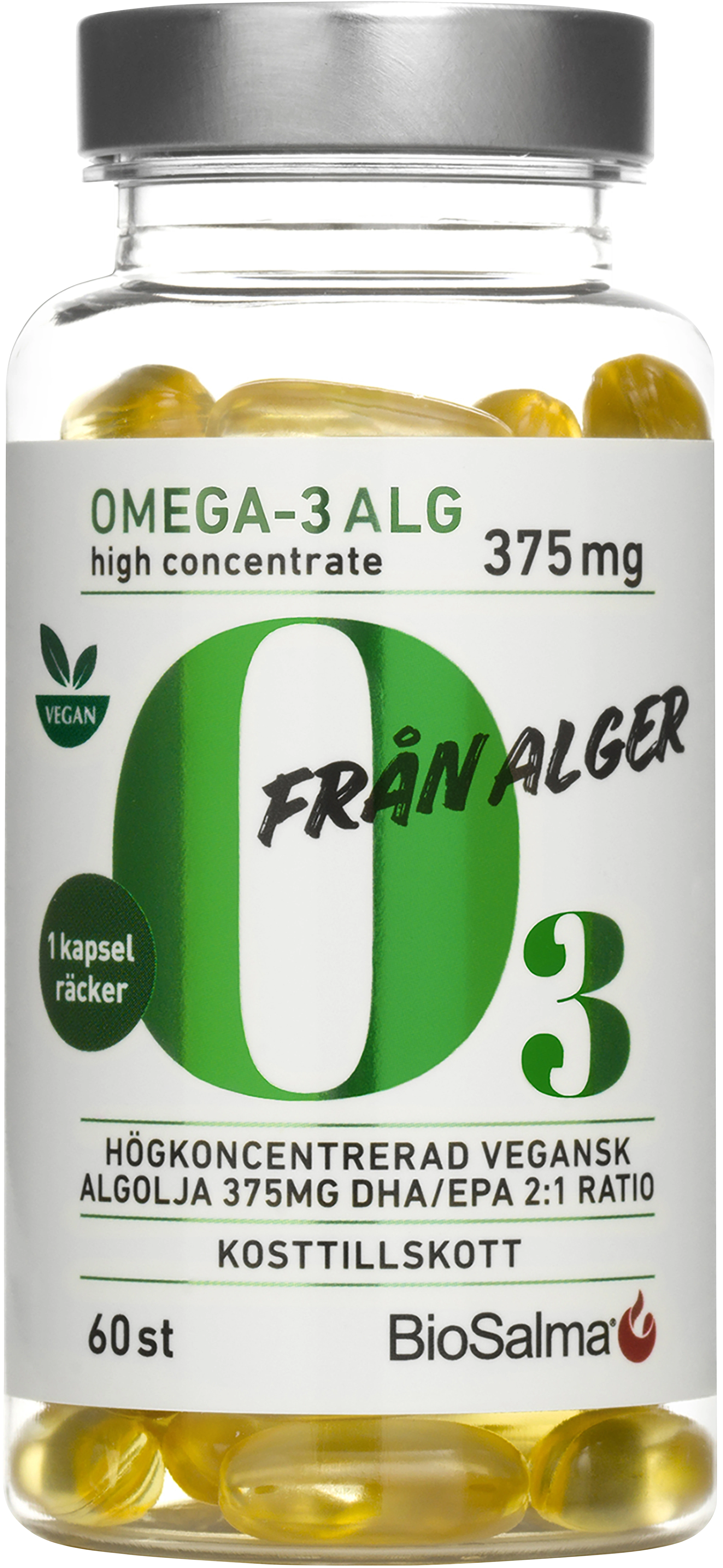 BioSalma Omega-3 av Alg 375 mg DHA/EPA 60 kapslar - Omega 3