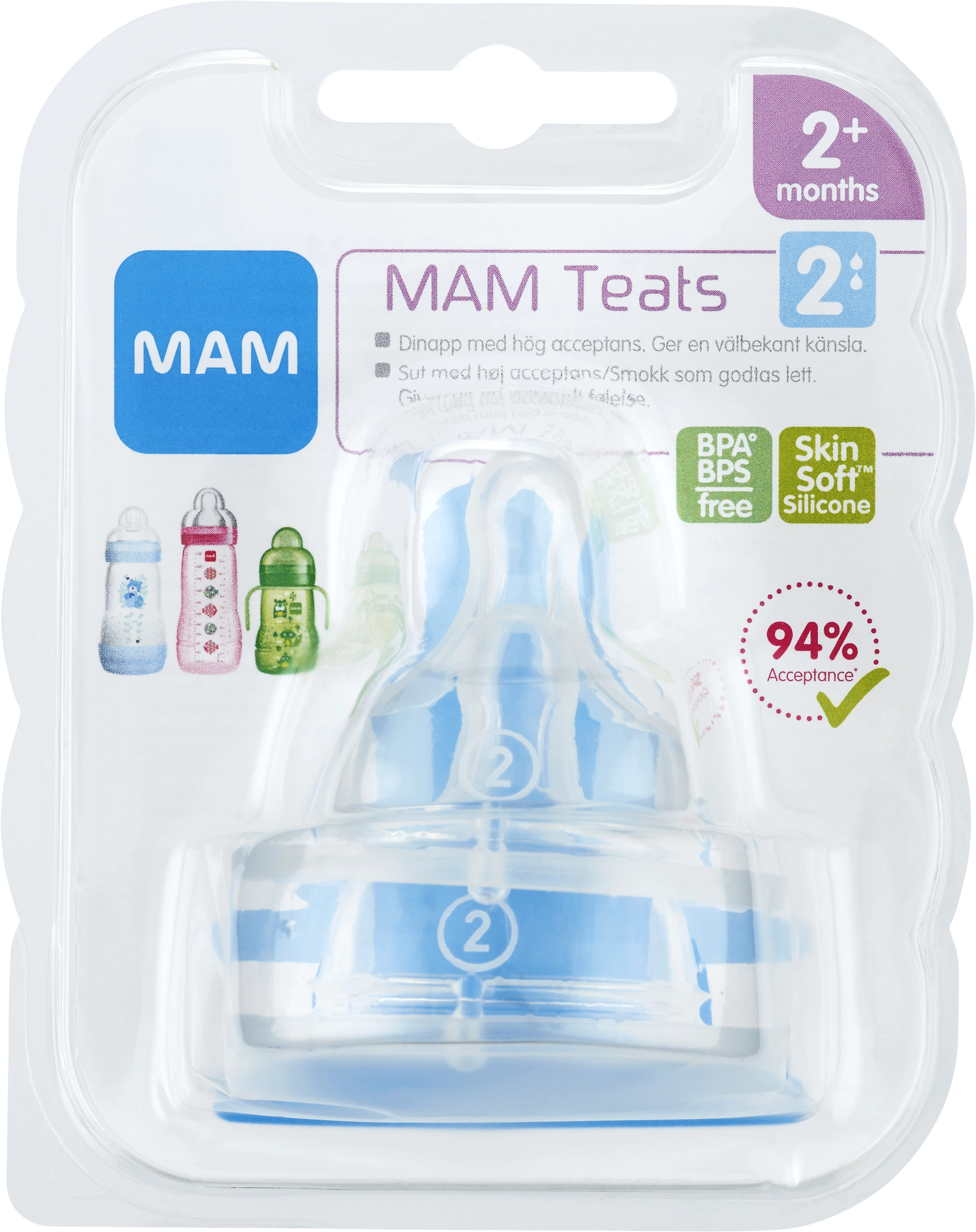 MAM Teat Dinapp 2-pack Storlek 2, 2 mån+ - Tillbehör nappflaskor