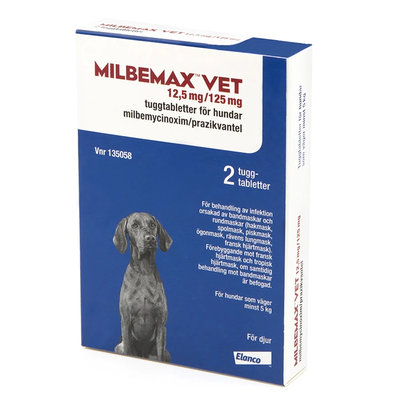 Milbemax vet. tuggtablett för hund (över 5 kg) 12,5 mg/125 mg 2 st - Bandmask hund