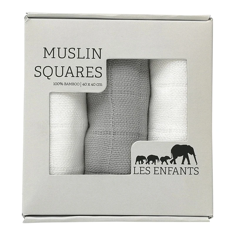 Les Enfants Muslin Squares 3-pack Grå/Vit - Tvättlappar