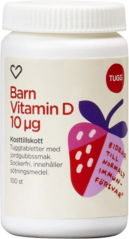 Hjärtats Barn Vitamin D Tuggtablett Med Jordgubbsmak 100 st - D-vitaminer för barn