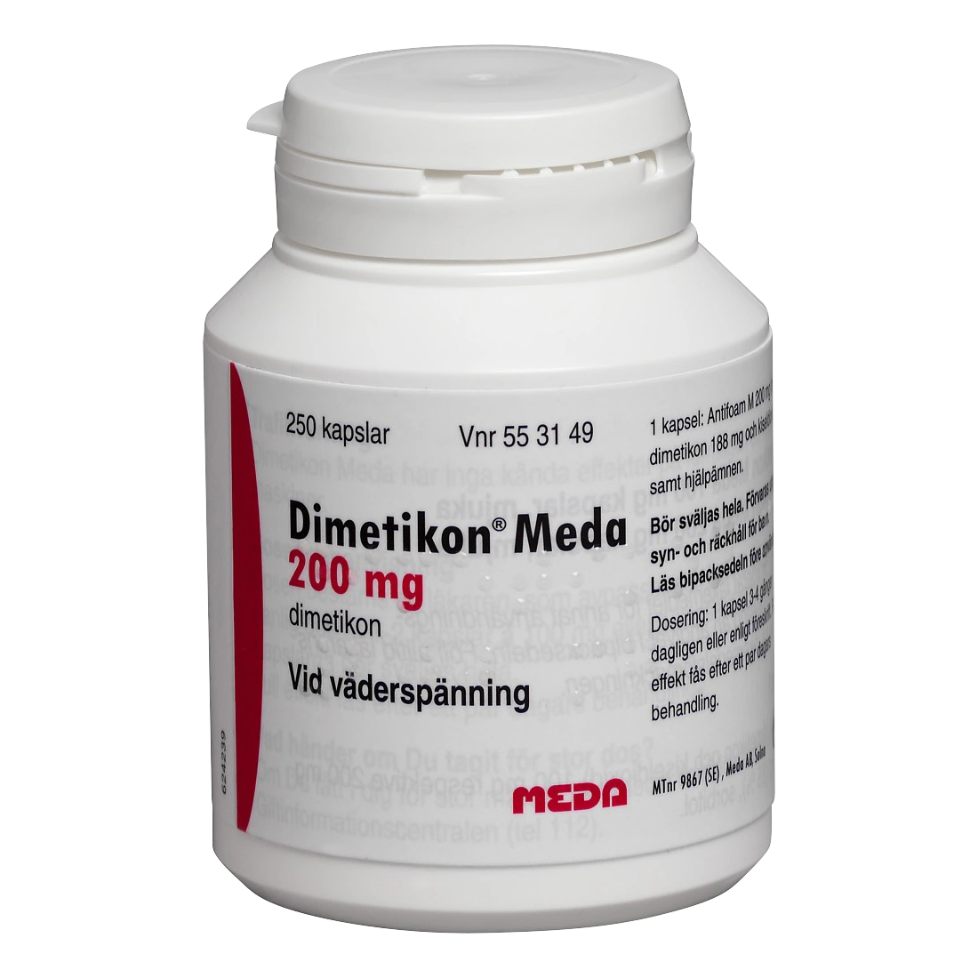 Dimetikon Meda mjuk kapsel 200 mg 250 st - Gaser i magen