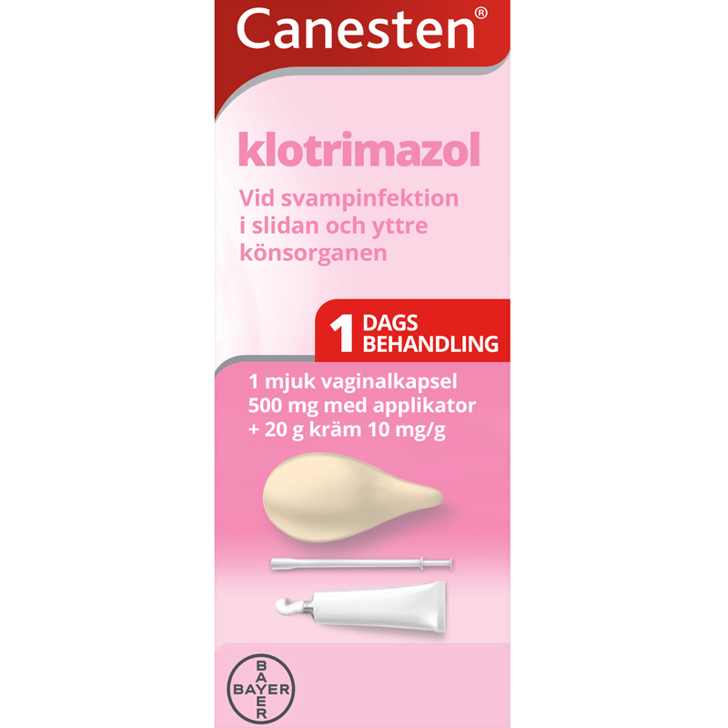 Canesten vaginalkapsel 500 mg 1 st + vaginalkräm 1% 20 g - Svamp i underlivet