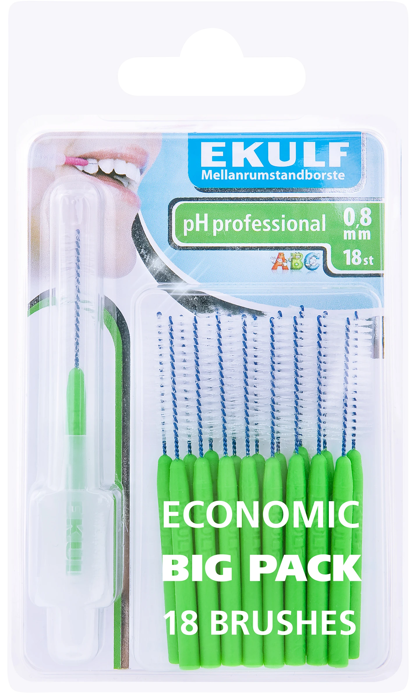 Ekulf pH Professional 18 st 0,8 mm - Mellanrumsborstar