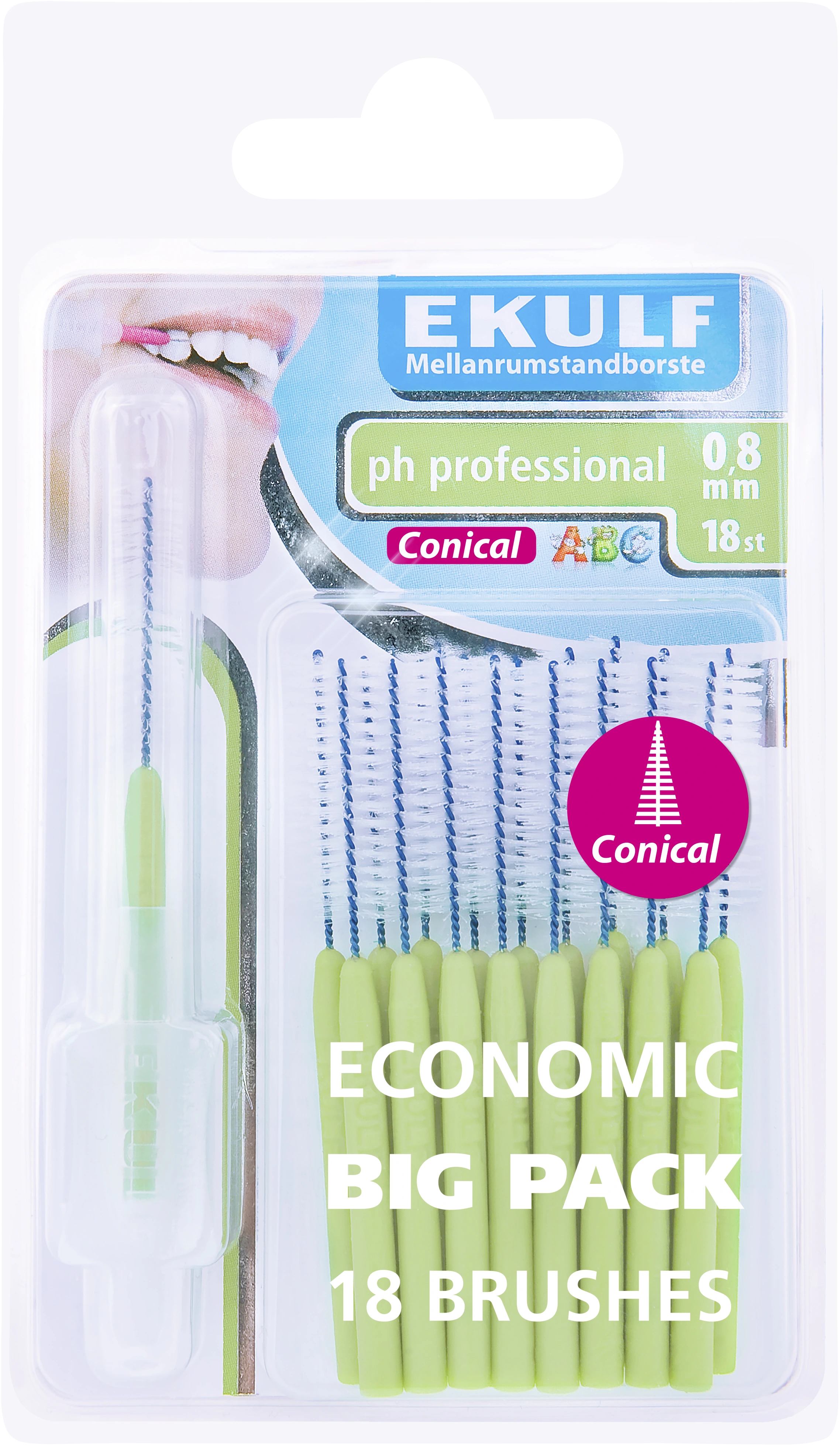 Ekulf pH Professional Konisk Mellanrumstandborste 0,8 mm 18 st - Mellanrumsborstar