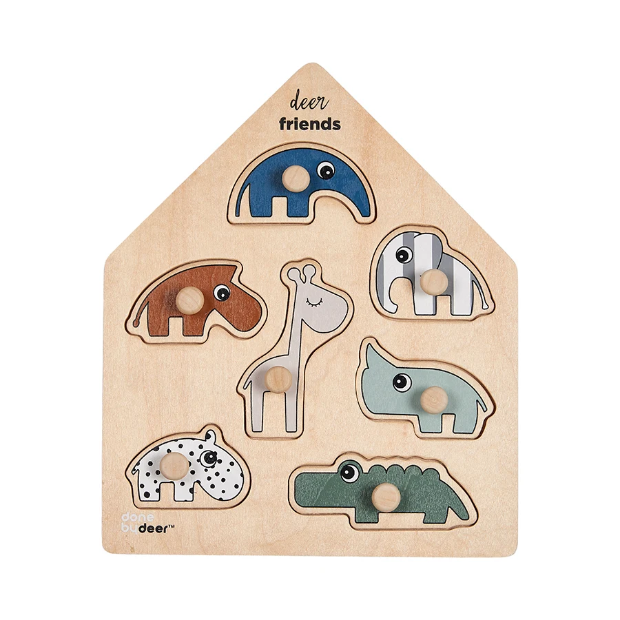 Done by Deer Peg puzzle Deer friends Colour mix - Gosedjur & leksaker