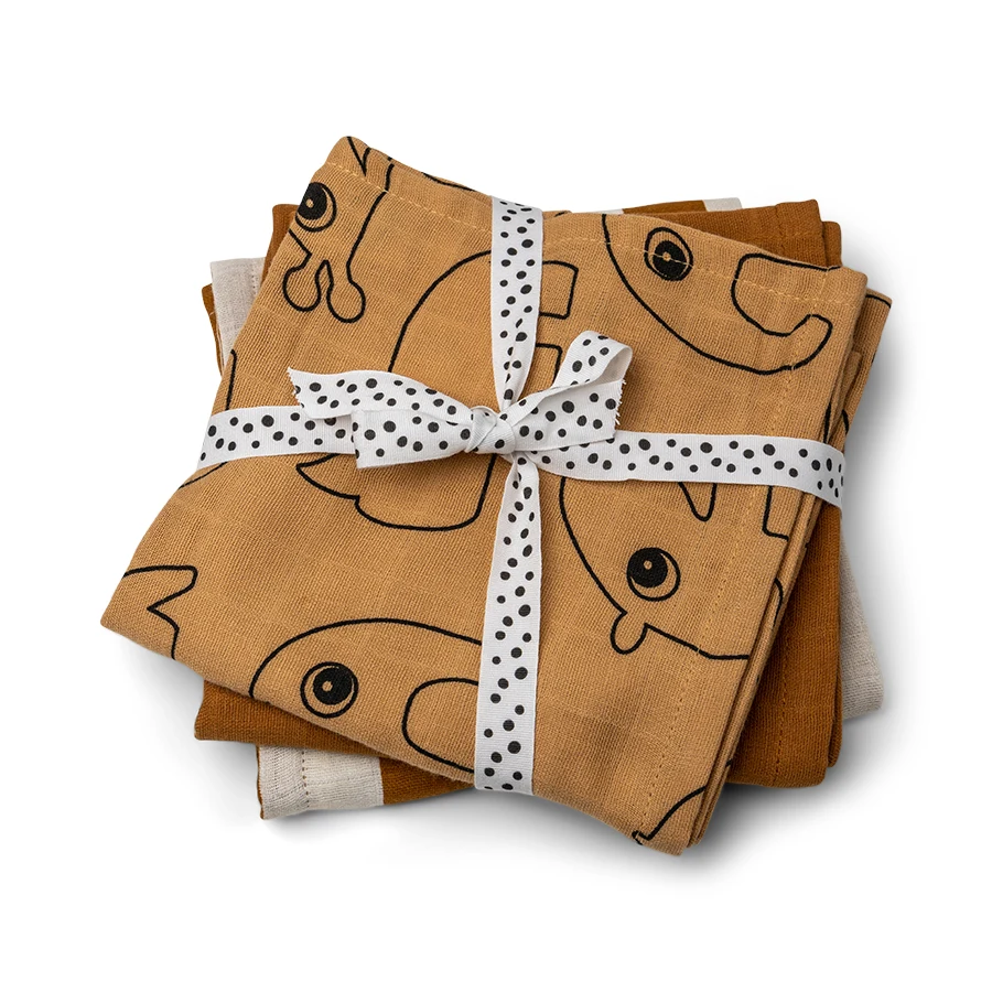 Done by Deer Burp cloth GOTS Deer friends Mustard 3-pack - Babyfiltar