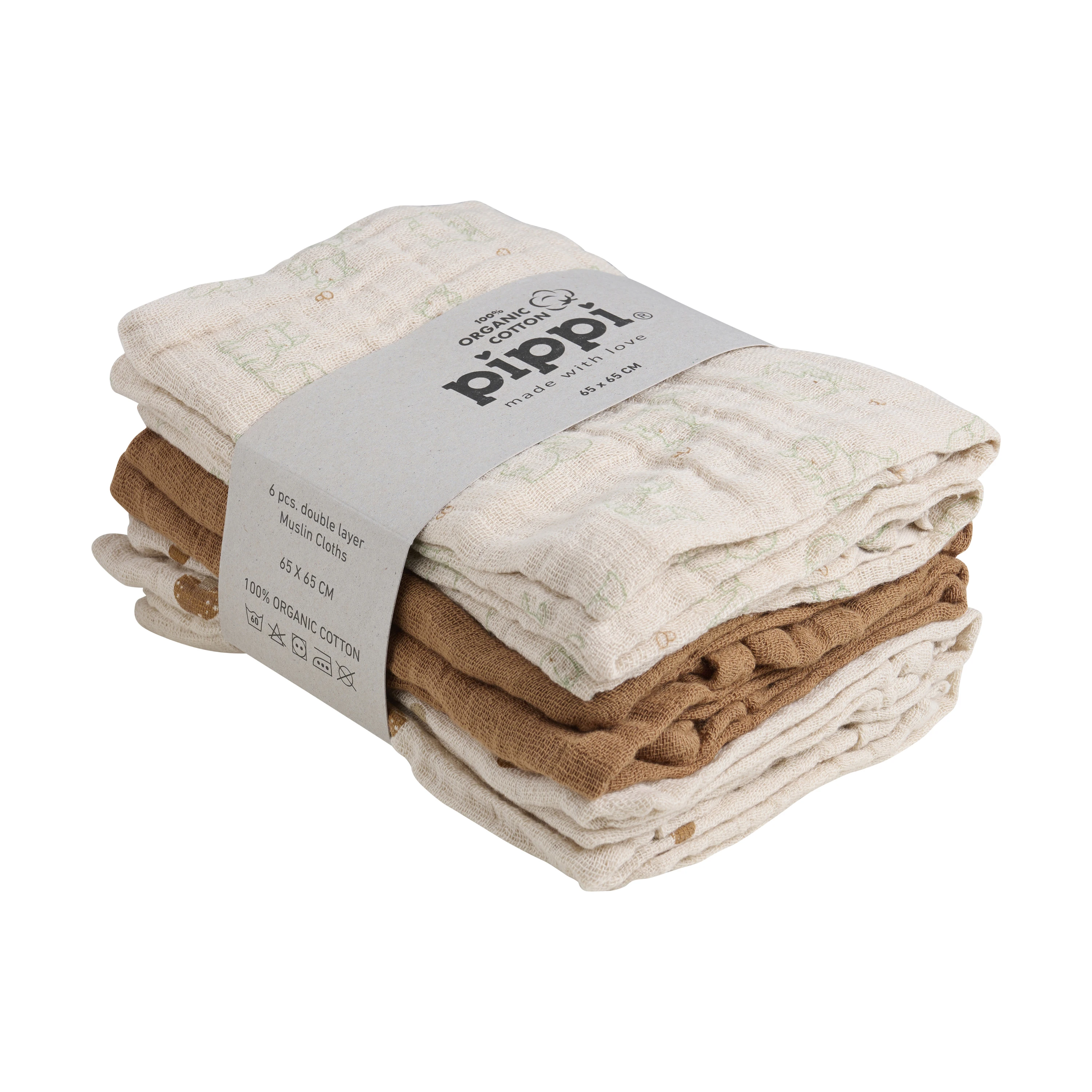 Pippi Organic Cloth Muslin Almond 6-pack - Babyfiltar