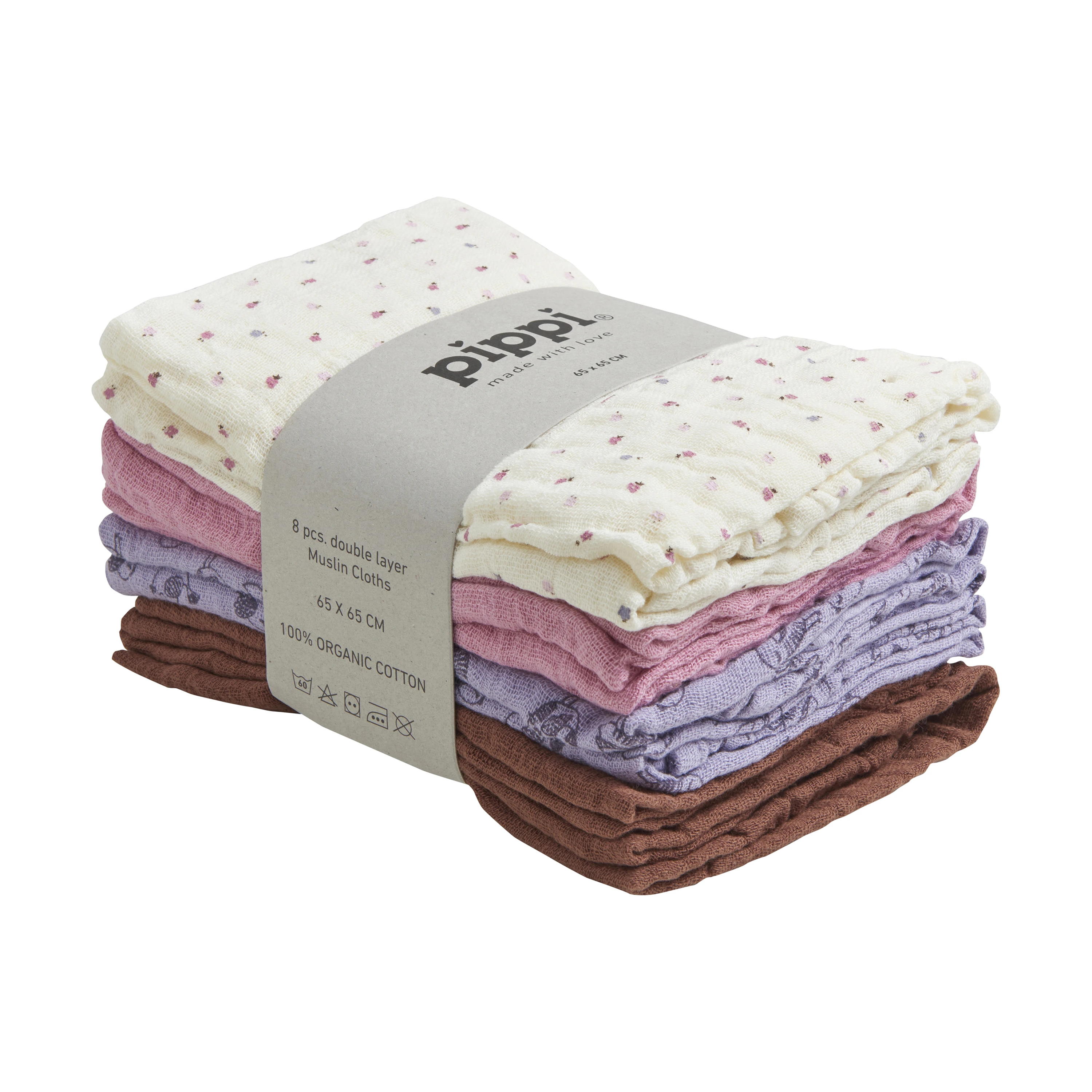 Pippi Organic Cloth Muslin Wisteria 8-pack - Babyfiltar