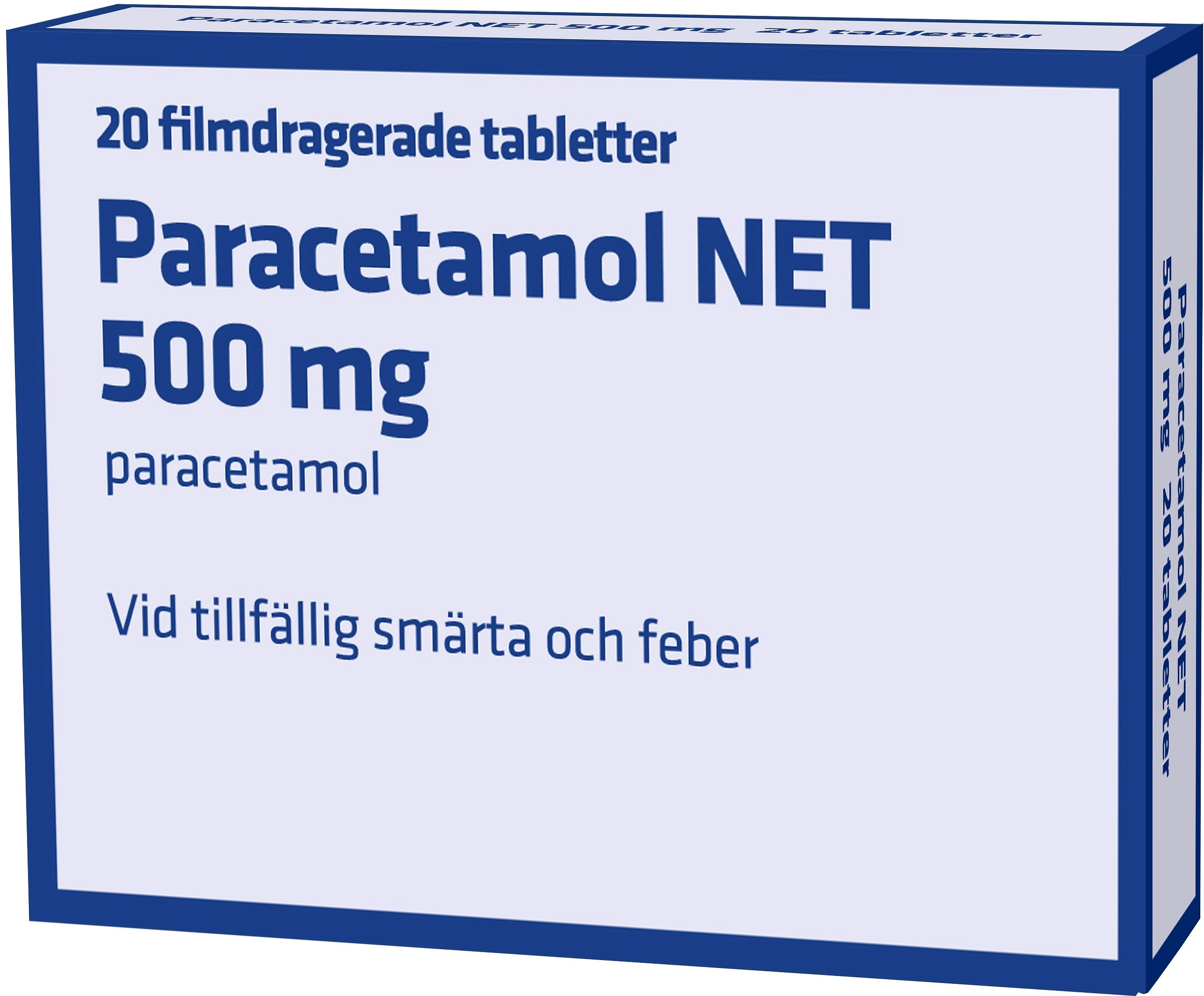 Paracetamol NET Filmdragerad tablett 500mg Blister, 20tabletter - Värk