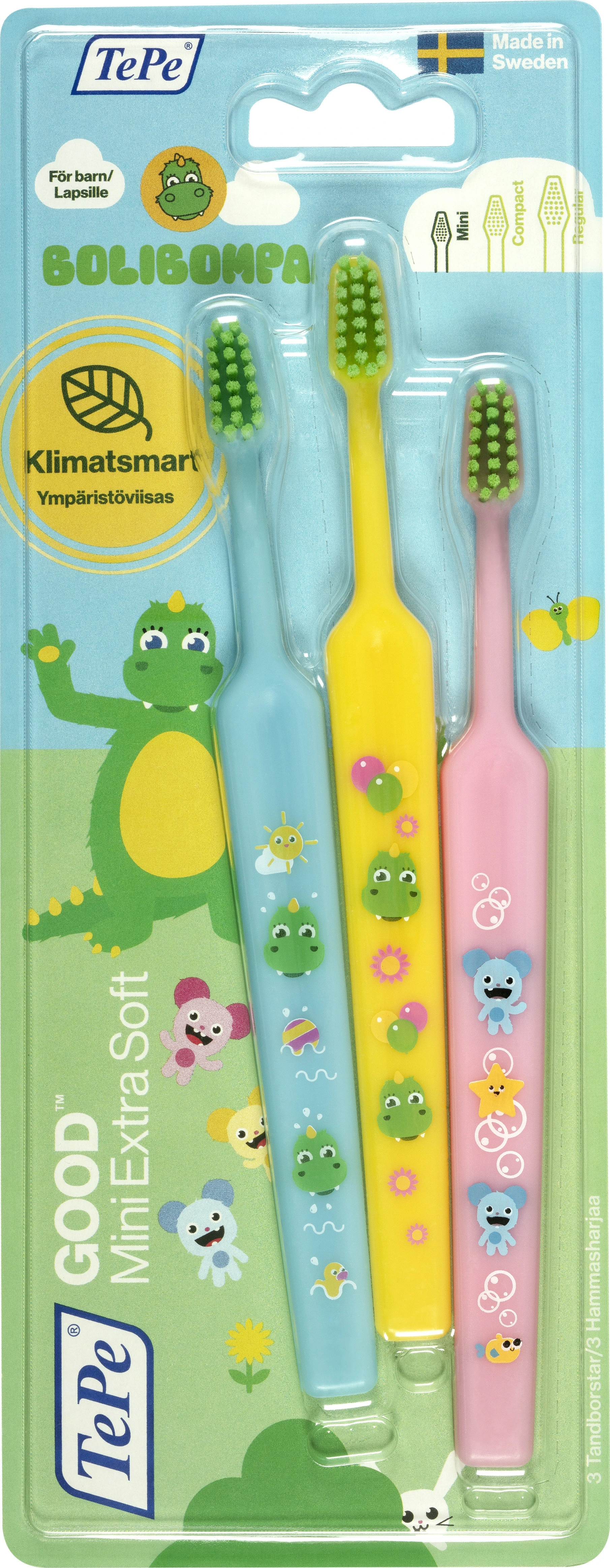 TePe Mini Bolibompa Tandborste 3-pack - Tandborstar för barn & bebis
