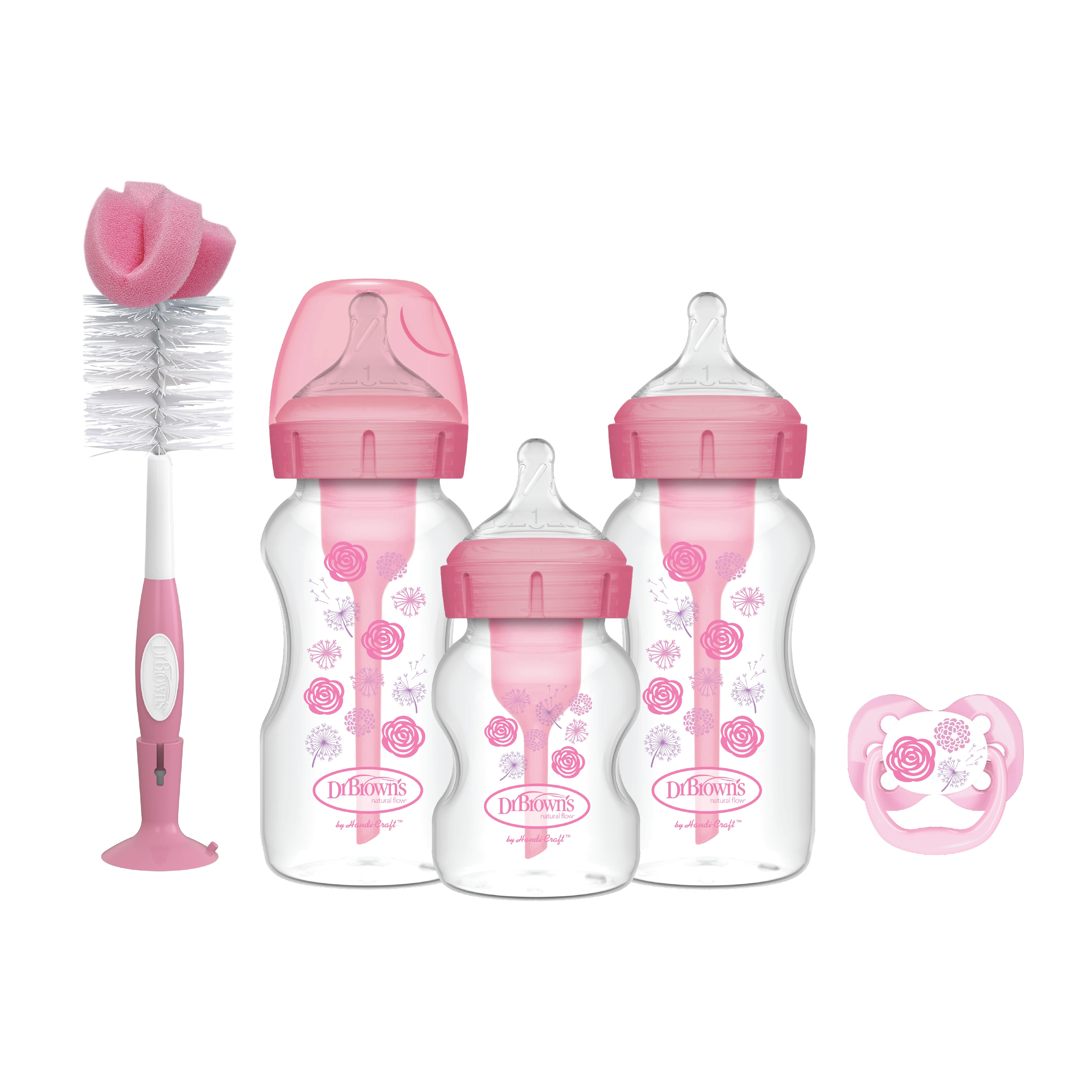Dr Brown's WideNeck Options+ Pink Gift Set - Nappflaska nyfödd