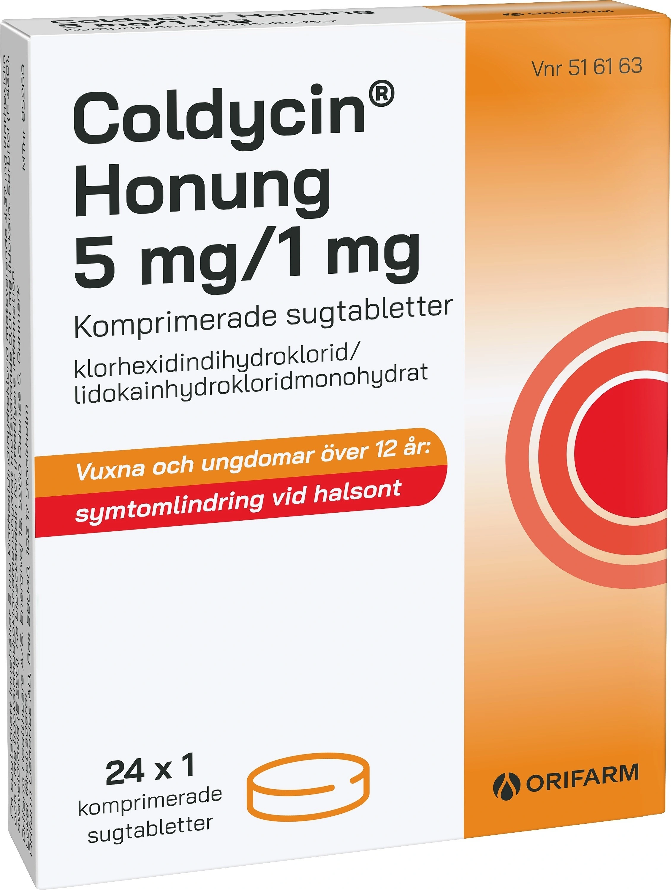 Coldycin Honung 5mg/1mg, 24sugtabletter - Ont i halsen