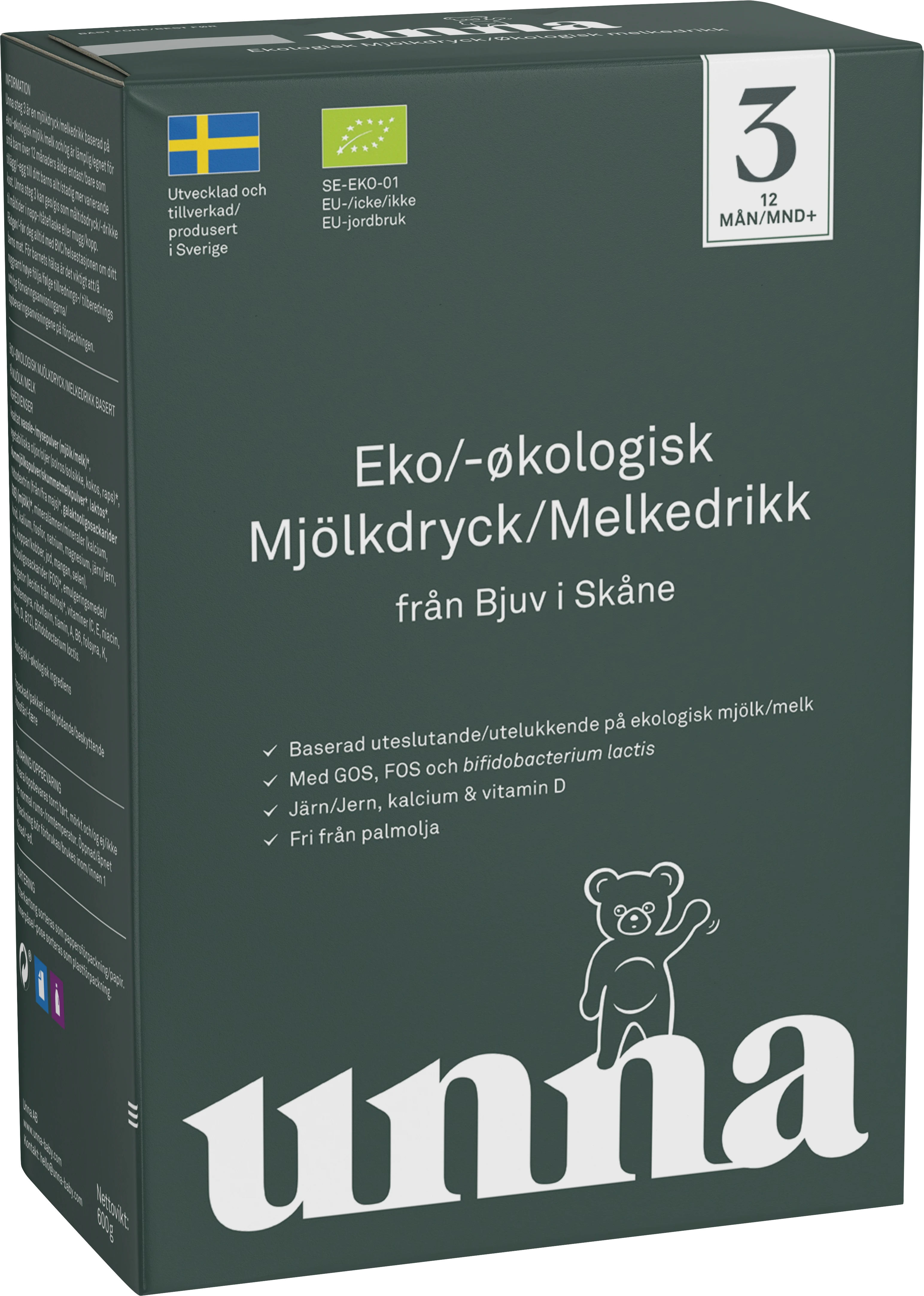 Unna Ekologisk Mjölkdryck Steg 3 600 g - Mjölkersättning