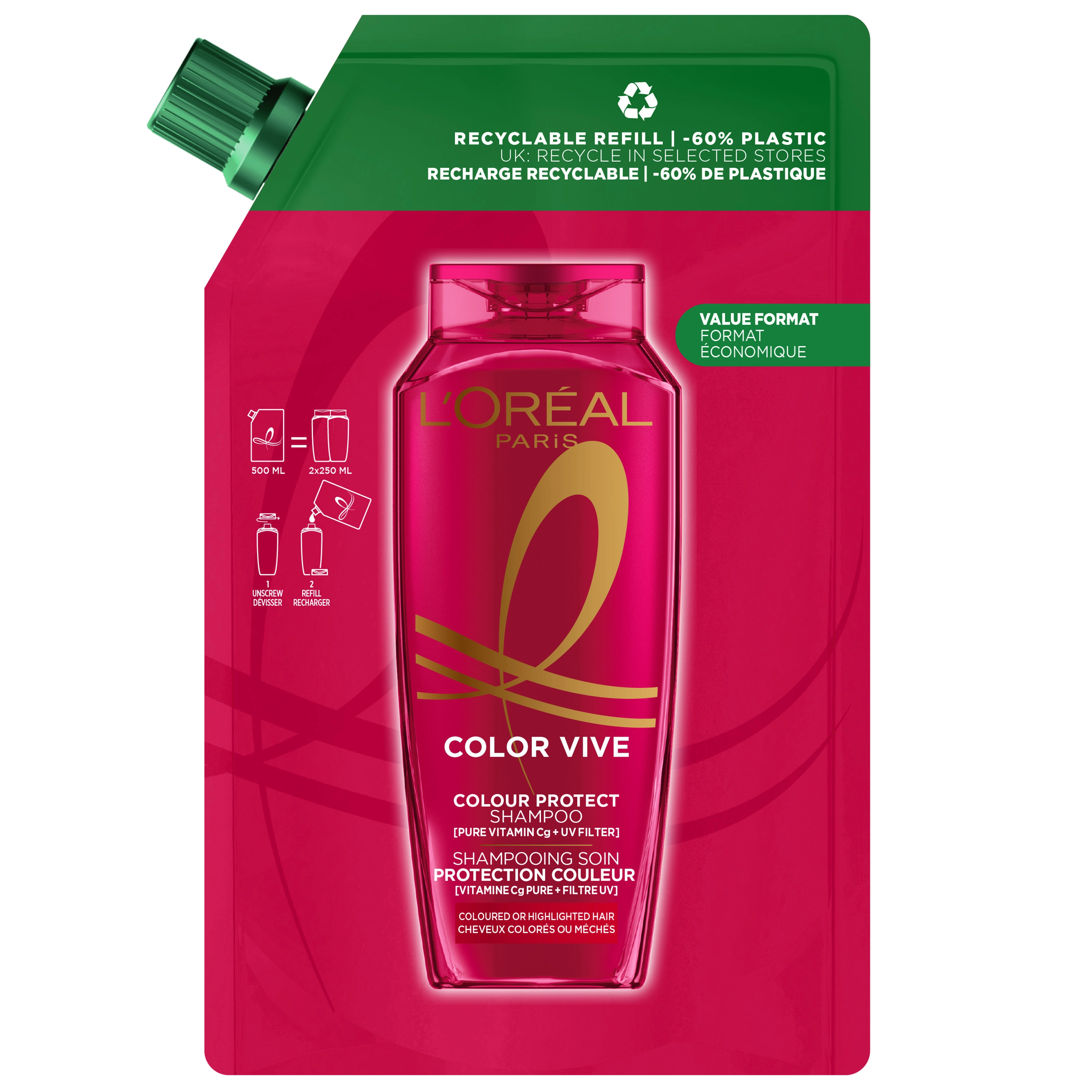 L'Oréal Paris Elvital Color Vive Shampoo Refill 500 ml - Schampo för färgat hår