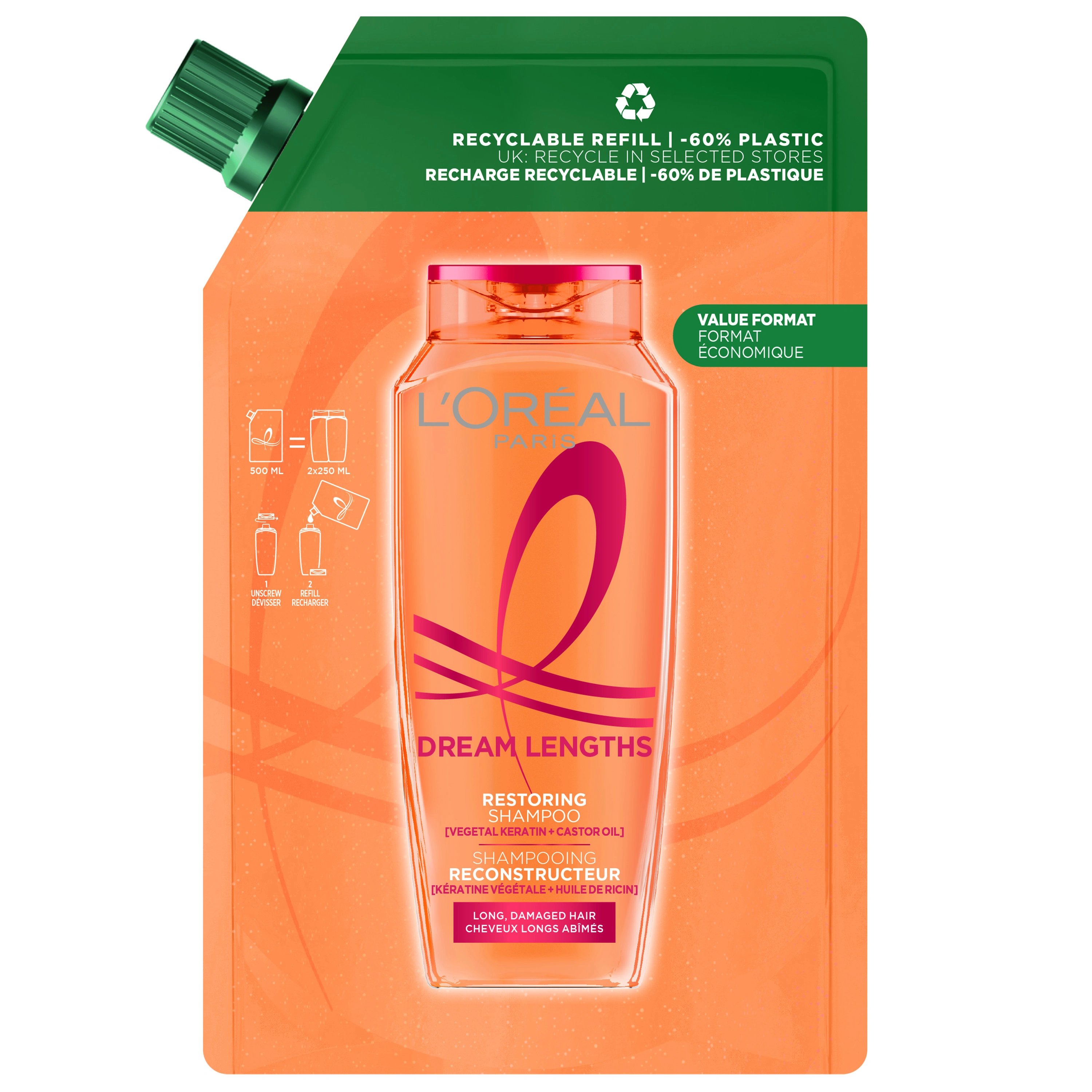 L'Oréal Paris Elvital Dream Length Shampoo Refill 500 ml - Återfuktande schampo