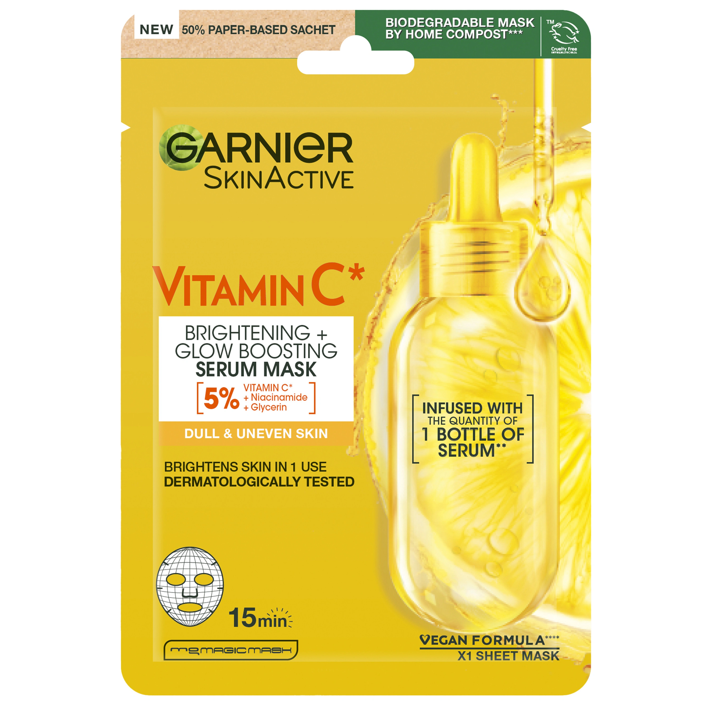 Garnier SkinActive Vitamin C Sheet Mask Super Hydrating + Brightening 28 g - Sheet mask